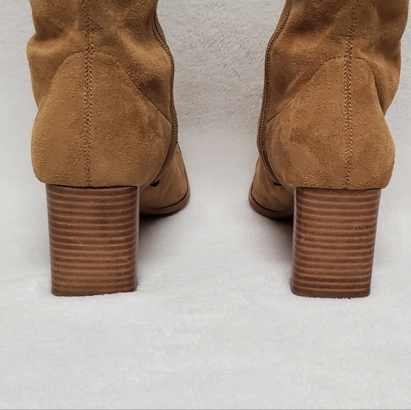 VINTAGE 90s Candies Caramel Faux Suede Stacked Heel Square Toe Knee High Boots 8 - Picture 13 of 16